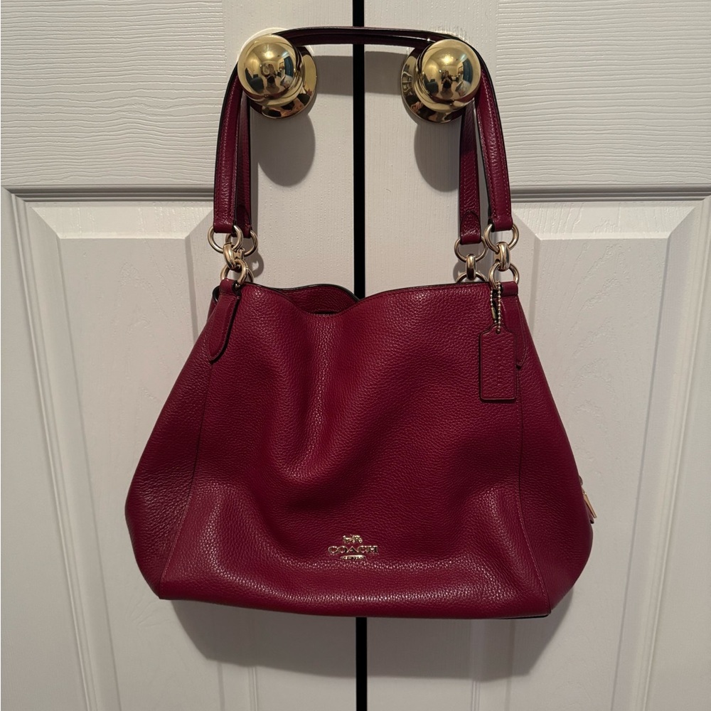 Coach Pebbled Leather Hobo Bag in Burgundy